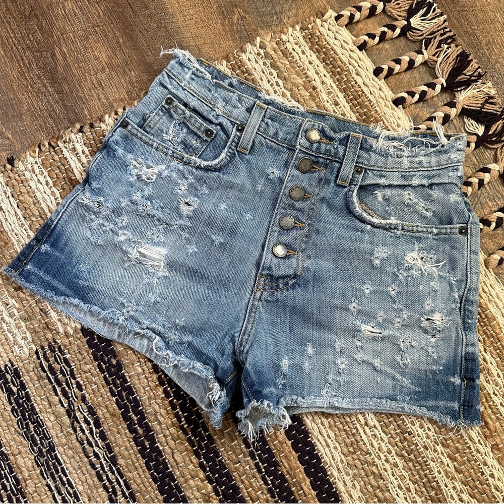 ☾ CARMAR Blue Distressed Jean Shorts